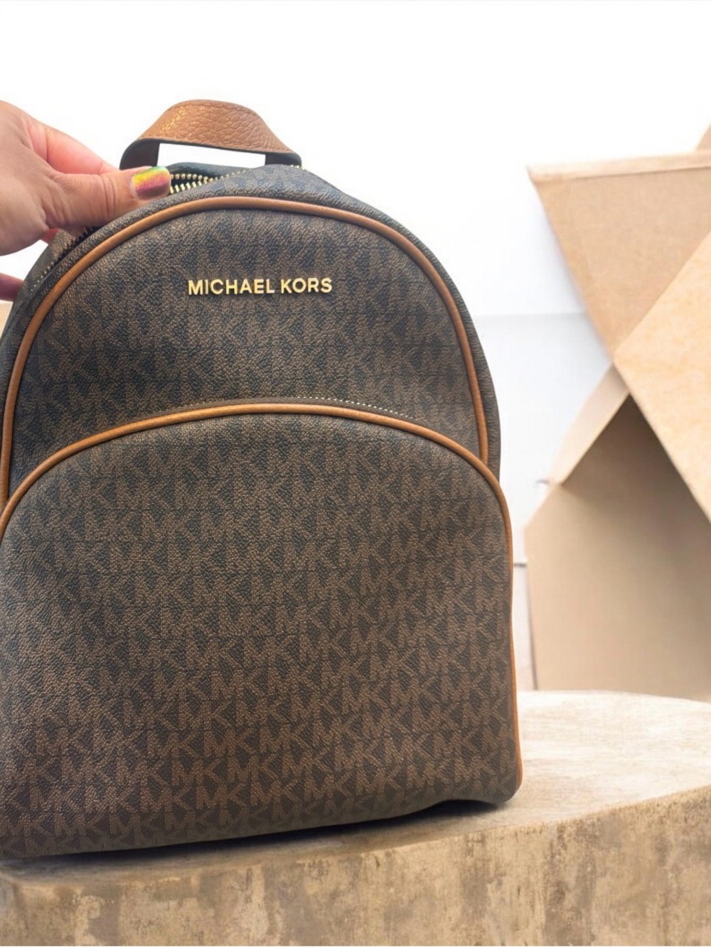 Michael Kors Brown and Tan Signature Mini Backpack